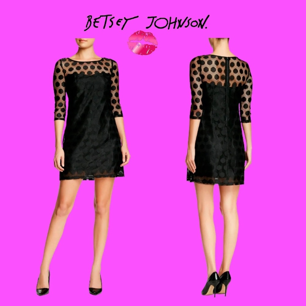 BETSEY JOHNSON Polka Dot Sheer Mesh 3/4-Sleeve Dress Sz 8 NEW